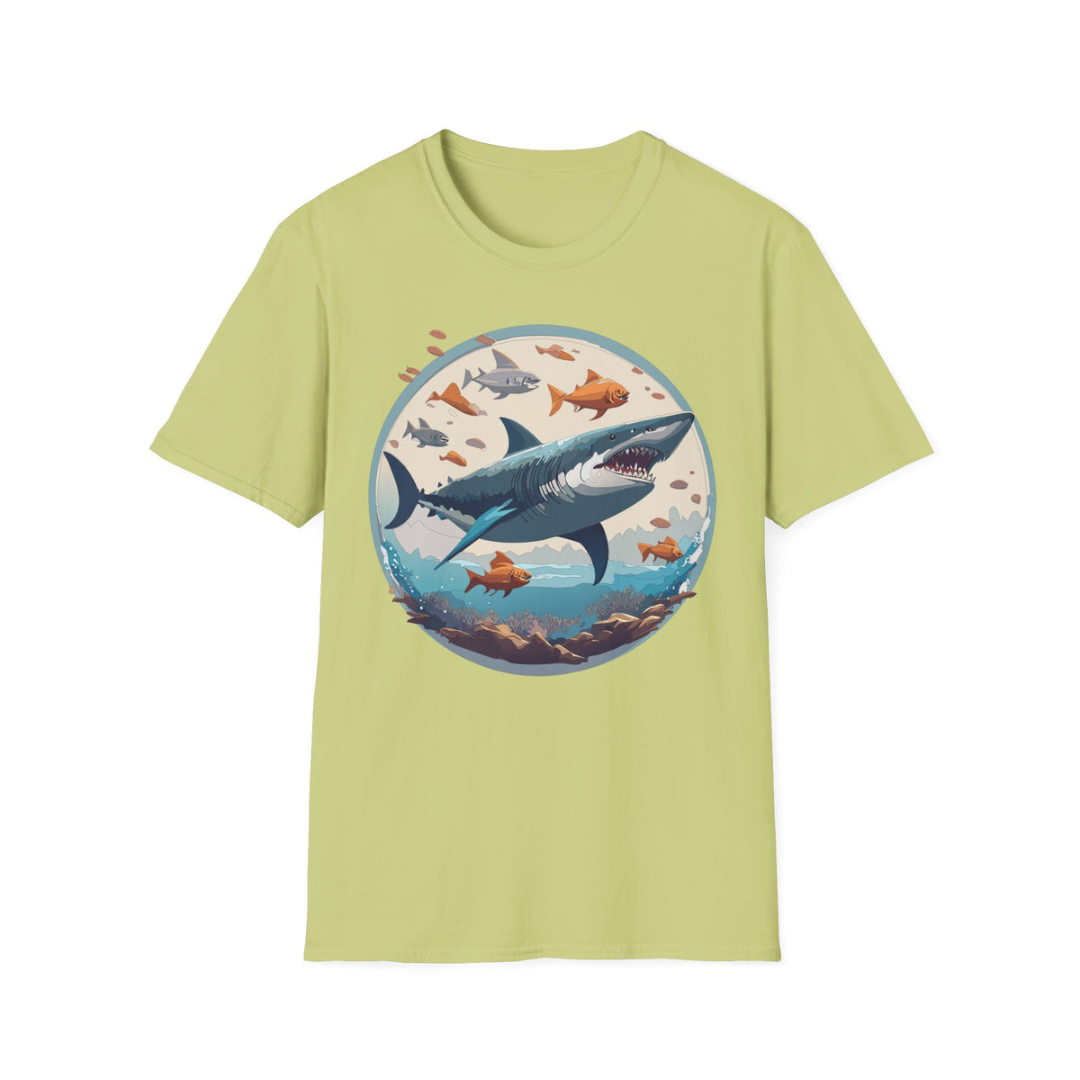 Great White Shark Circle Illustration T-Shirt | Ocean Fish Graphic Tee