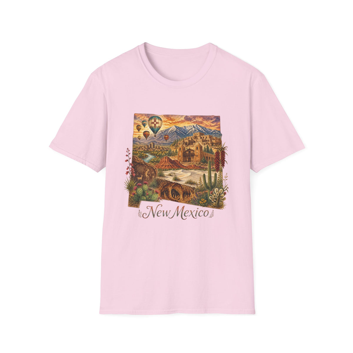 New Mexico State Travel Tourist Graphic Design Unisex 100 Cotton Gildan T-Shirt