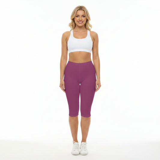 Berry Blush Color Women's Brushed Suede Poly Span Casual Capri Leggings XS-2XL