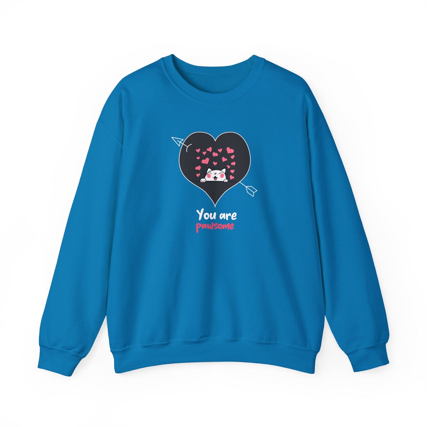 Cat Heart Sweatshirt Valentines Day Fifty Fifty Cotton Poly Unisex Crewneck Gift Idea