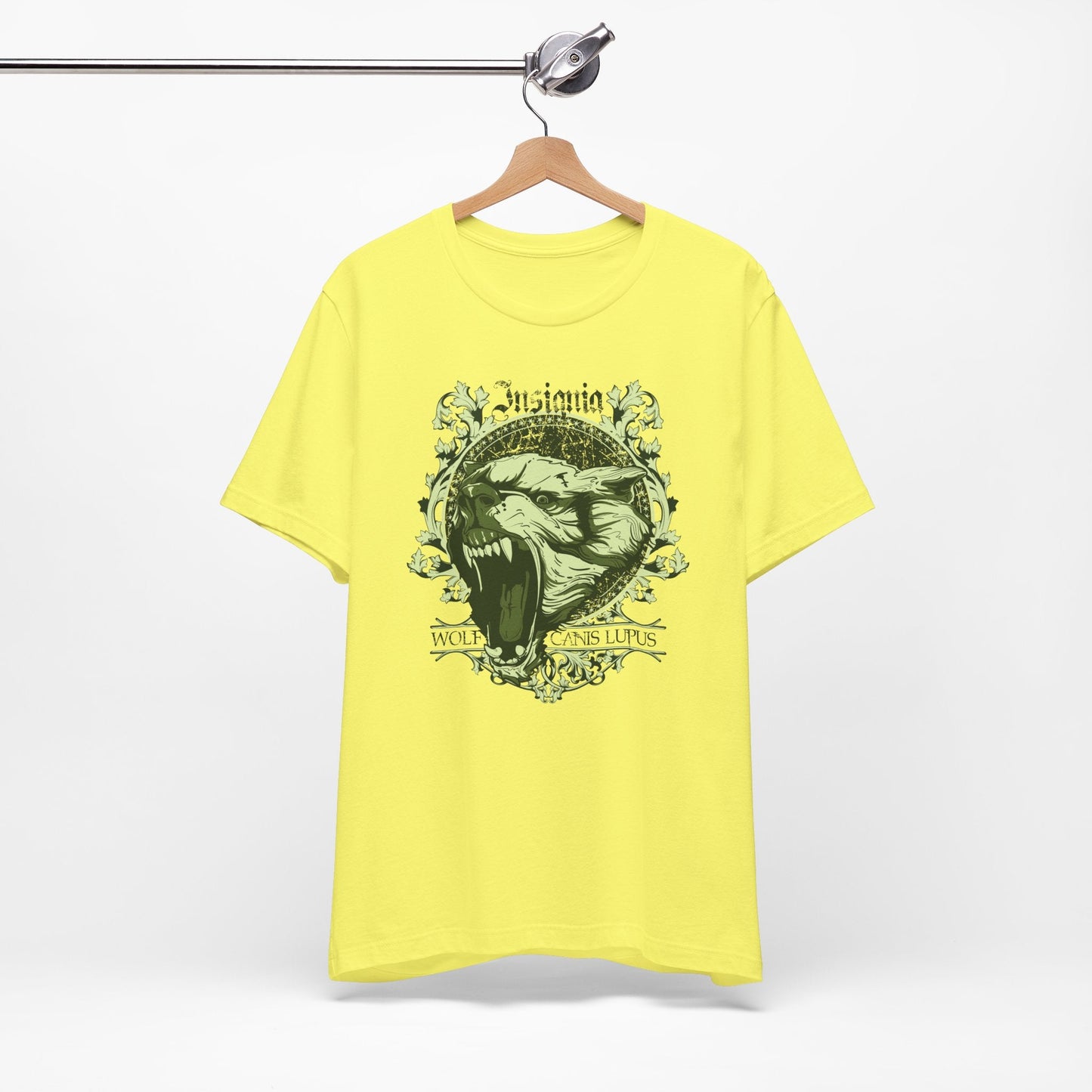Howling Wolf Skull Tee Gothic Vintage Crest, Green Graphic Shirt Art-54