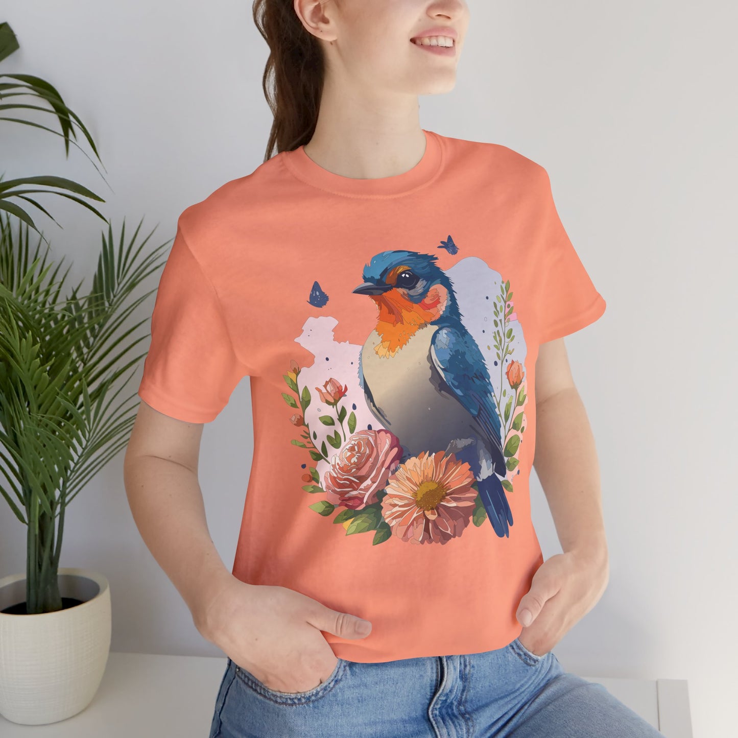 Floral Bird Tee, Animal Shirt, Bird Shirt, Floral Tee, Flower T-shirt, T-Shirt with Animal
