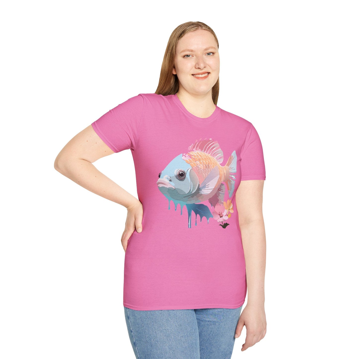 Fish Art Design Shirt Unisex Graphic Tee 100 Percent Ring Spun Cotton Softstyle Gildan 64000