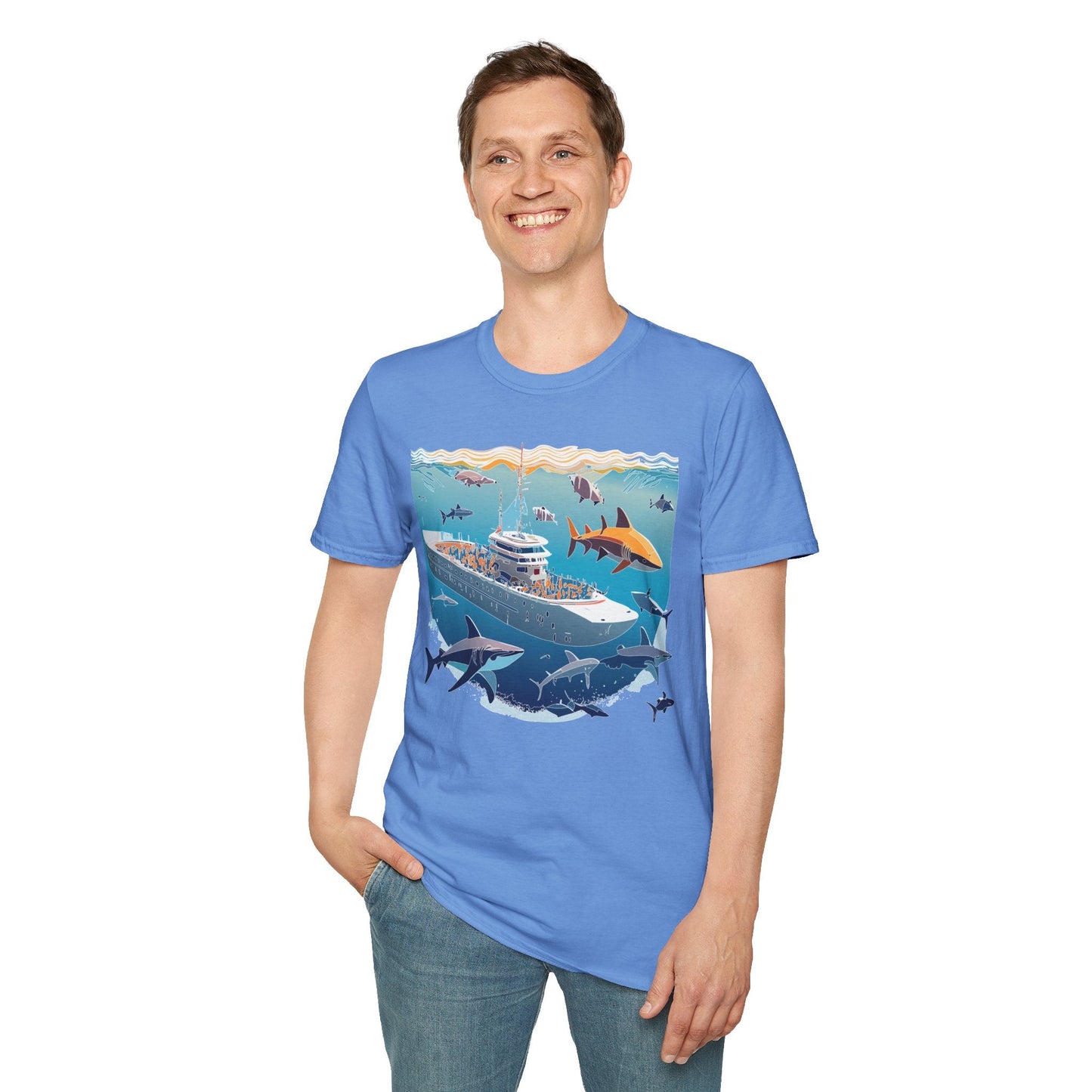 Ocean Tee Shirt Unisex Softstyle Short Sleeve With Ocean Art Design 100 Percent Ring Spun Cotton