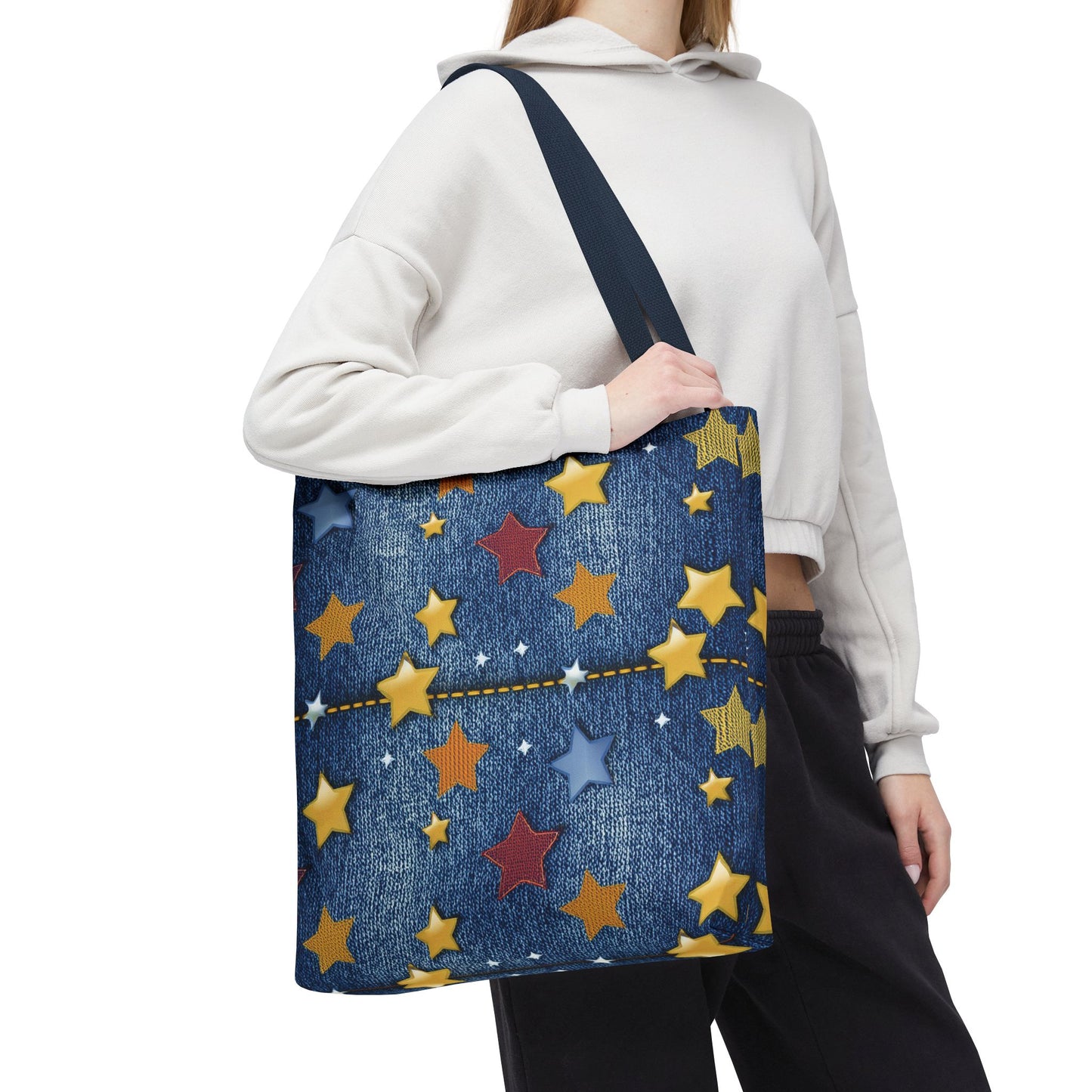 Denim Fabric Imitation Print Unisex Canvas Bag Poly Spun 3 Sizes Tote Bag 181-4