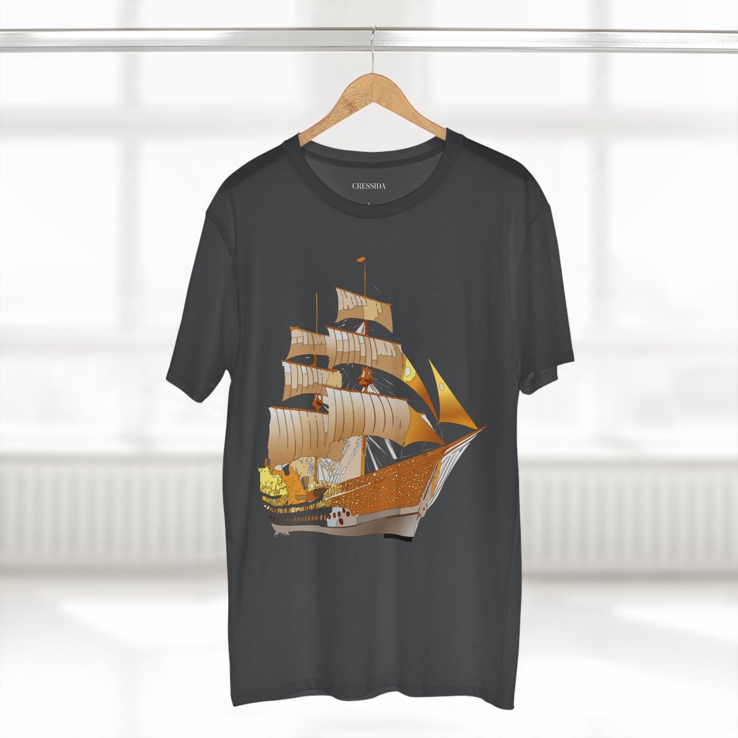 Ship Graphic Unisex 100 Cotton T-Shirt with Gold Frigate Art Design 24