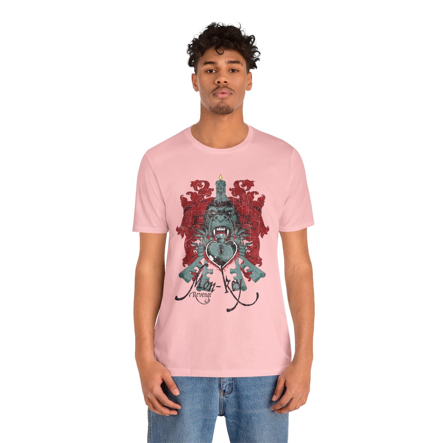 Gorilla Crest with Sword and Heart T-Shirt Heraldic Gothic Design Rock Band T-Shirt