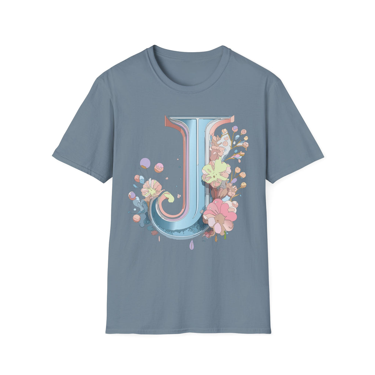 Floral Letter J T-Shirt | Pastel Monogram Initial Tee