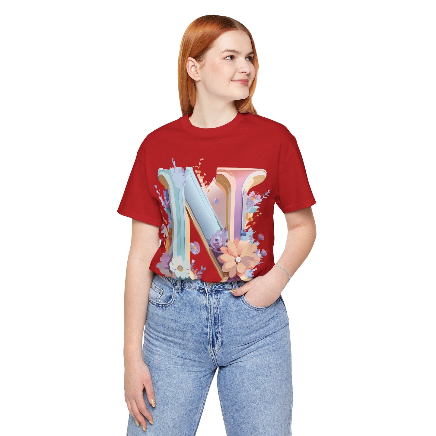 Letter N Shirt Graphic Tee Unisex Vintage Inspired Art Adelpha Design Short Sleeve