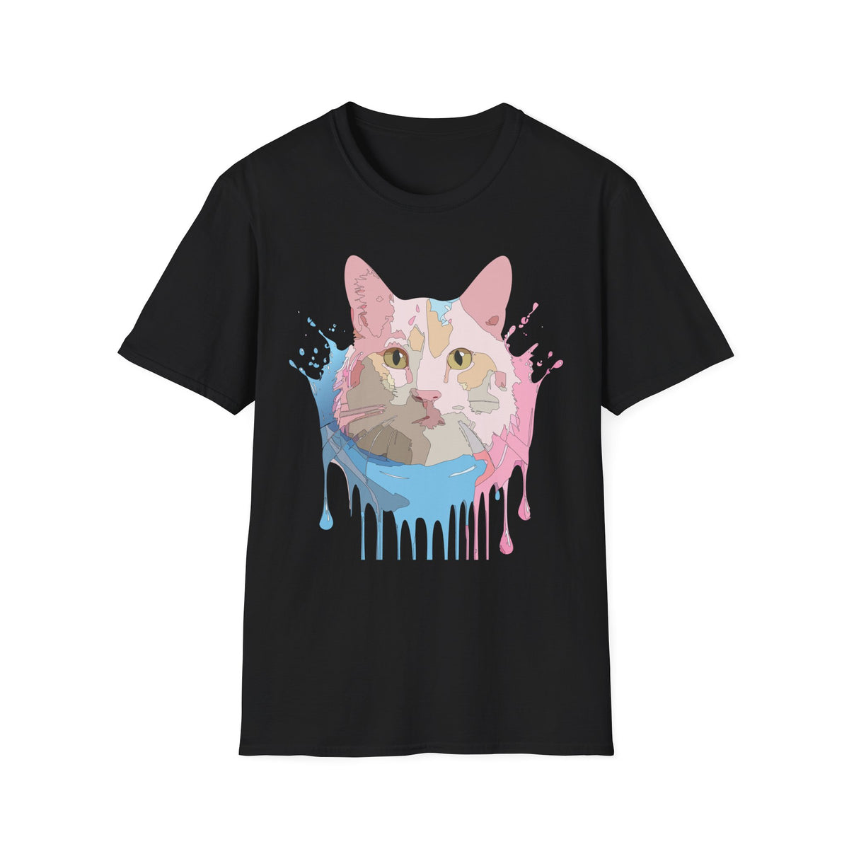 Pastel Drip Cat Portrait T-Shirt | Watercolor Cat Face
