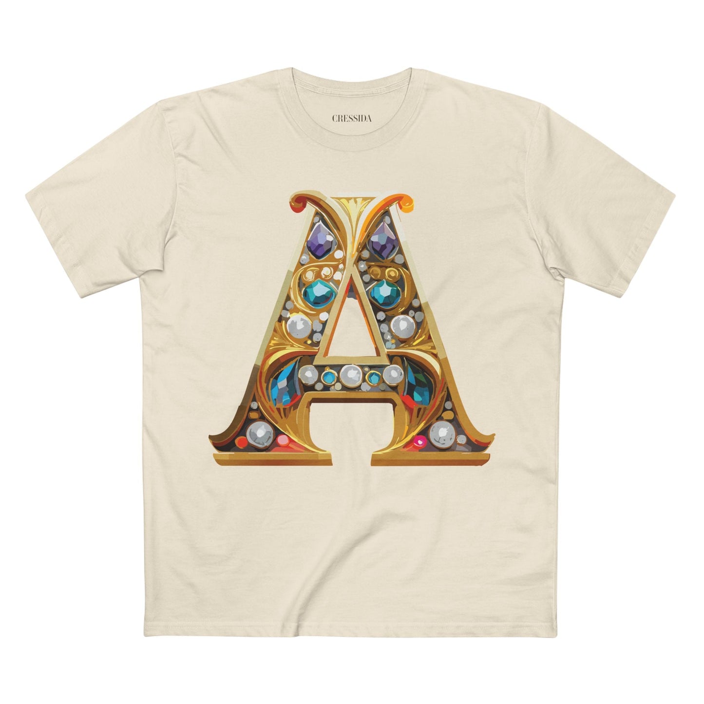 Letter A Graphic Design Tee Unisex 100 Cotton With Antique Gold Letters Artwork T-Shirt