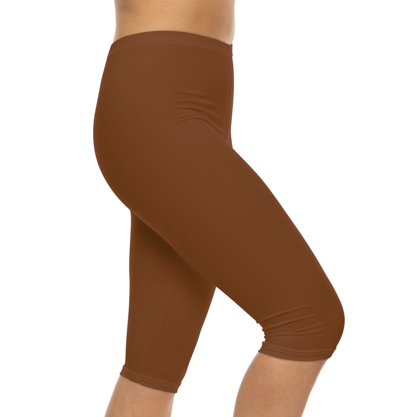 Saddle Brown Color Women's Brushed Suede Poly Span Casual Capri Leggings XS-2XL