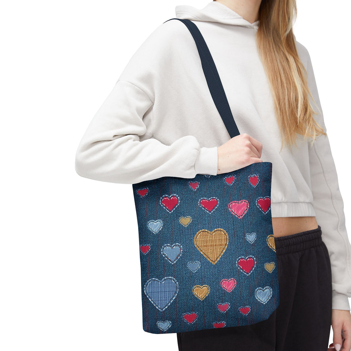 Love Day Graphic Design Denim Fabric Imitation Print Unisex Canvas Bag POLY 3 Sizes Tote Bag 201-24