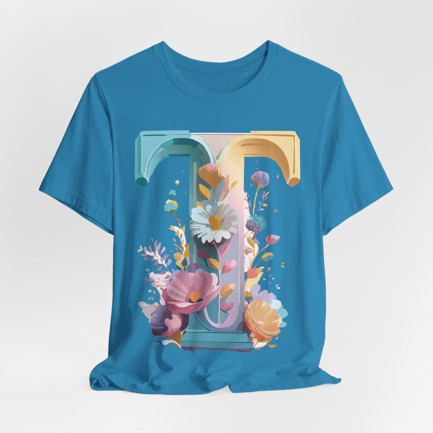 Unisex Letter T Graphic  Vintage Inspired Art Tee Short Sleeve