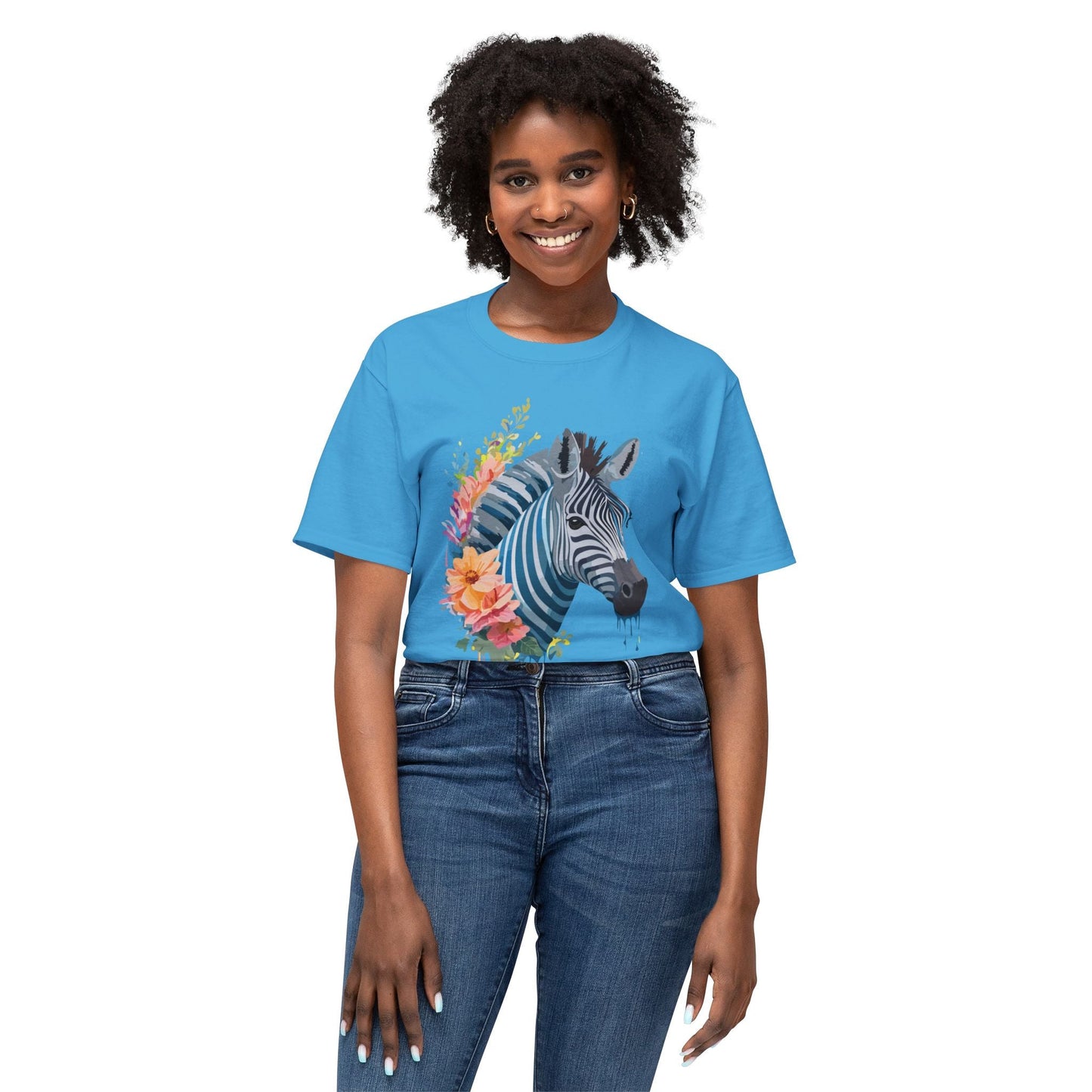 Unisex Zebra Art Print T Shirt 100 Percent Cotton Vintage Floral Design Tee Made In USA