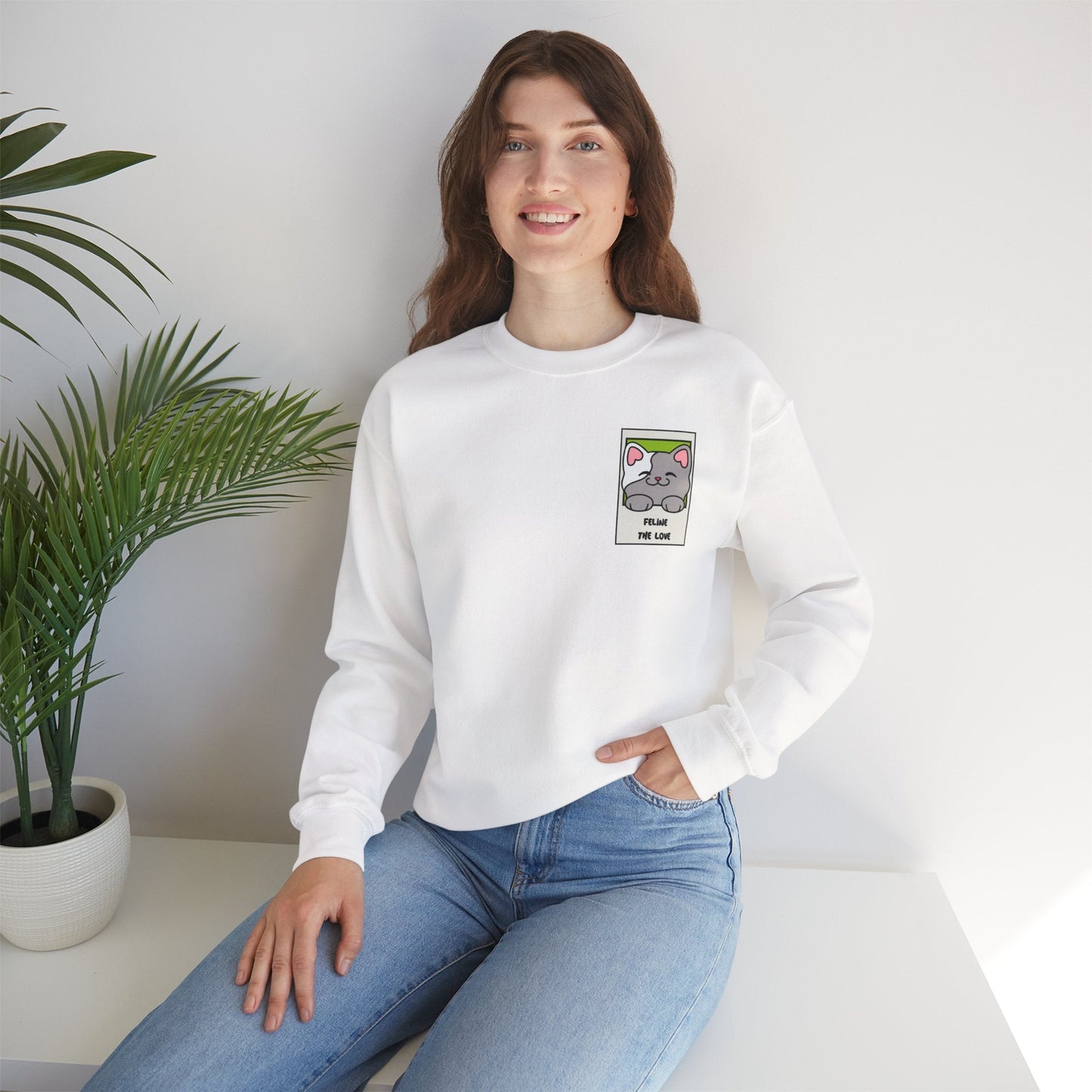 Pocket Cat Sweatshirt Unisex Cat Heart Sweatshirt Valentines Day Gift 50 Percent Cotton Poly Blend