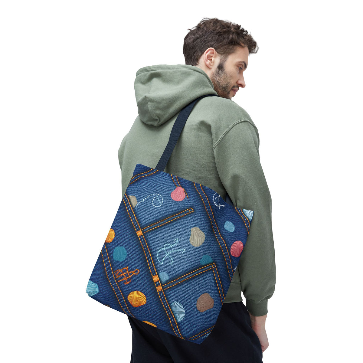 Denim Fabric Imitation Print Unisex Canvas Bag Poly Spun 3 Sizes Tote Bag 182-24