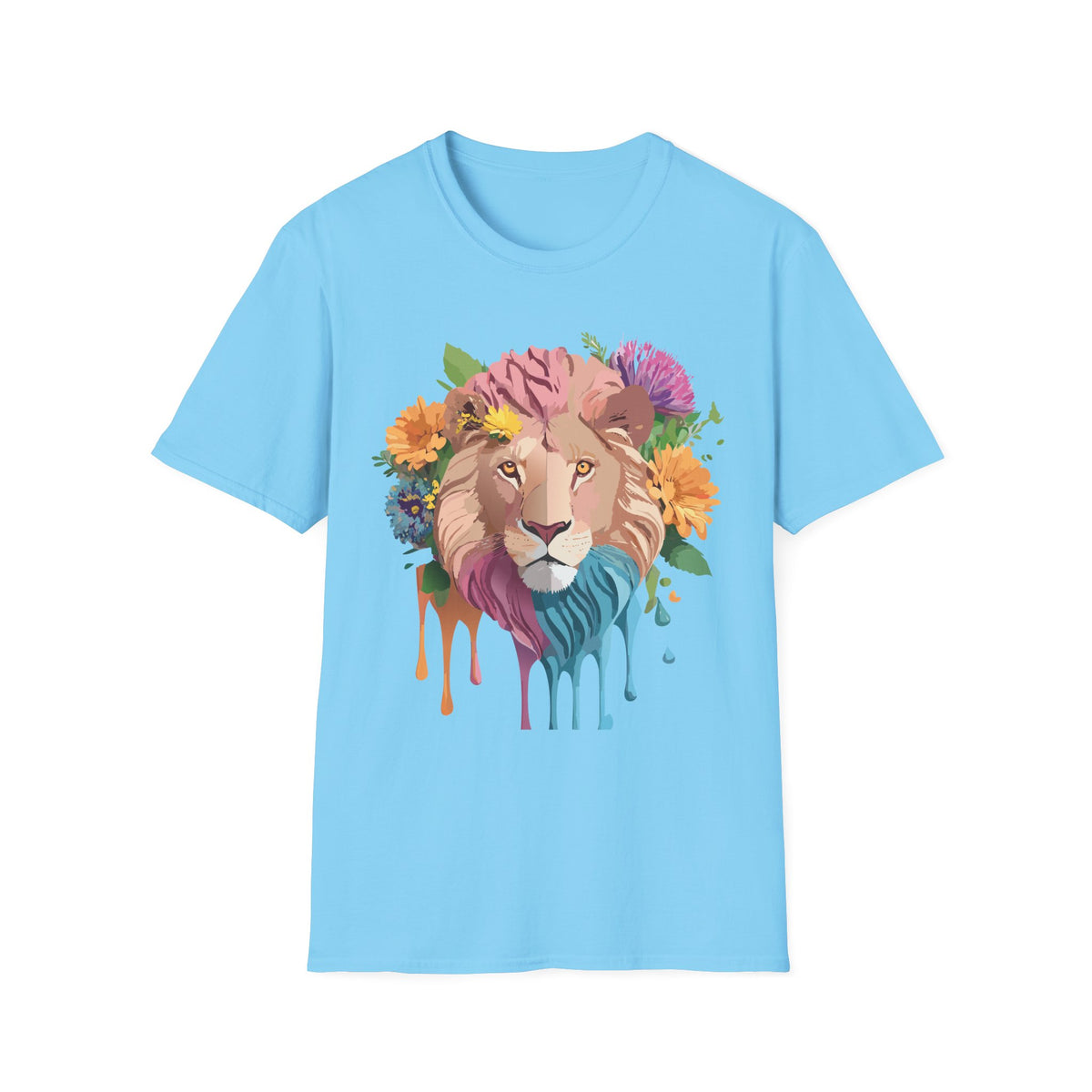 Floral Lion Portrait T-Shirt | Colorful Drip Mane Tee