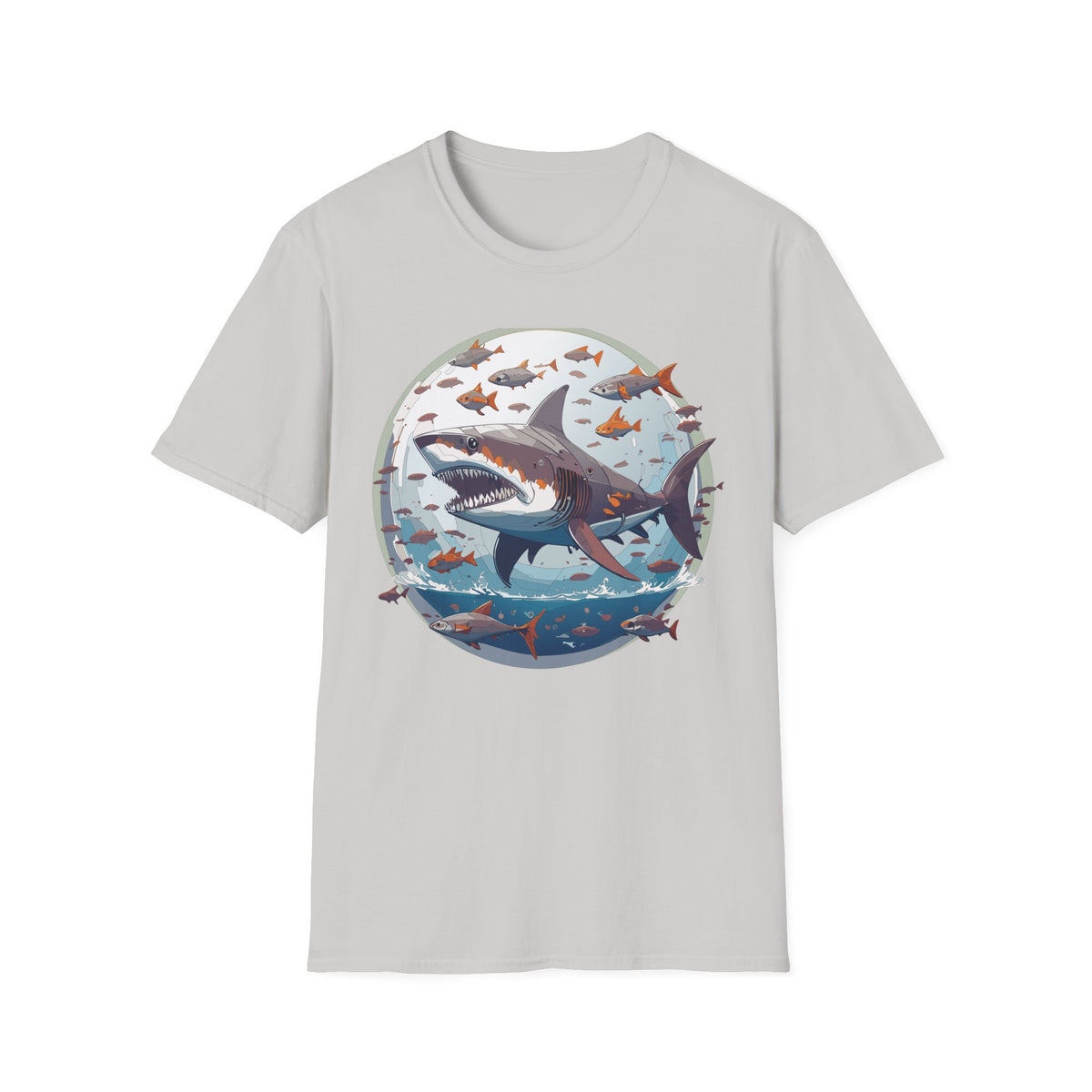 Great White Shark Illustration T-Shirt | Ocean Scene, Fish Bubble