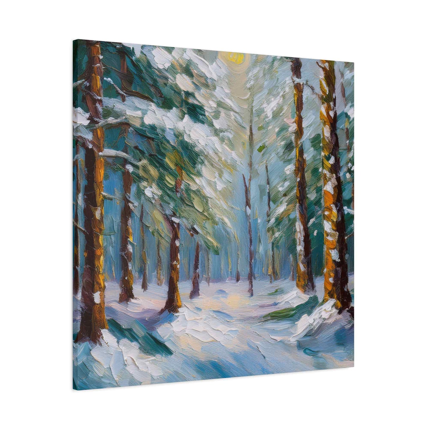 Snow Forest Print Canvas, Oil Paint Print 20x20, 24x24, 30x30, 32x32, 36x36 Art Design Print Pine-Wood Inner Frame MC-81