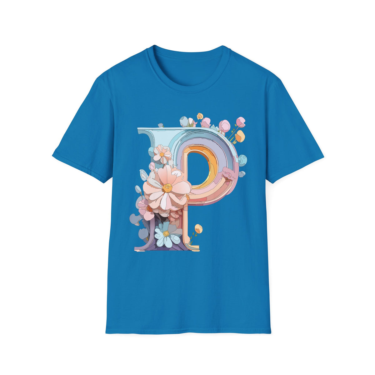 Floral Letter P T-Shirt | Pastel Rainbow Monogram Tee