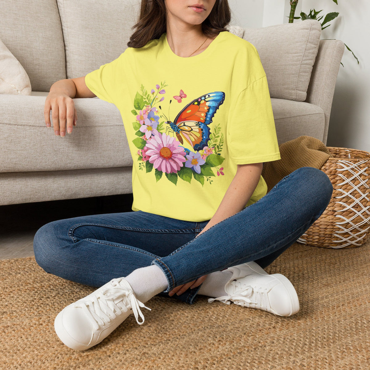 Butterfly Floral T-Shirt — Colorful Monarch & Spring Flowers Graphic Tee Unisex 100 Cotton Gildan T-Shirt