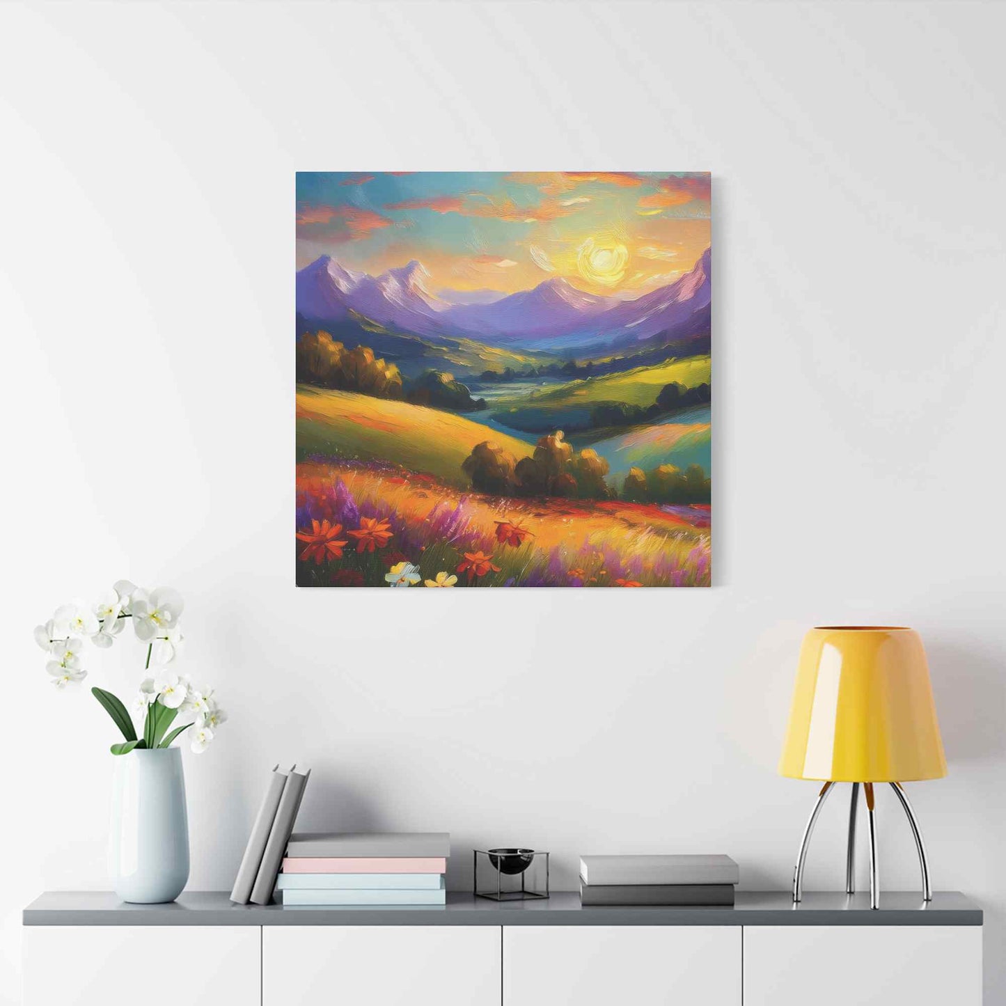 Landscape Print Canvas, Oil Paint Print 20x20, 24x24, 30x30, 32x32, 36x36 Art Design Print Pine-Wood Inner Frame MC-38