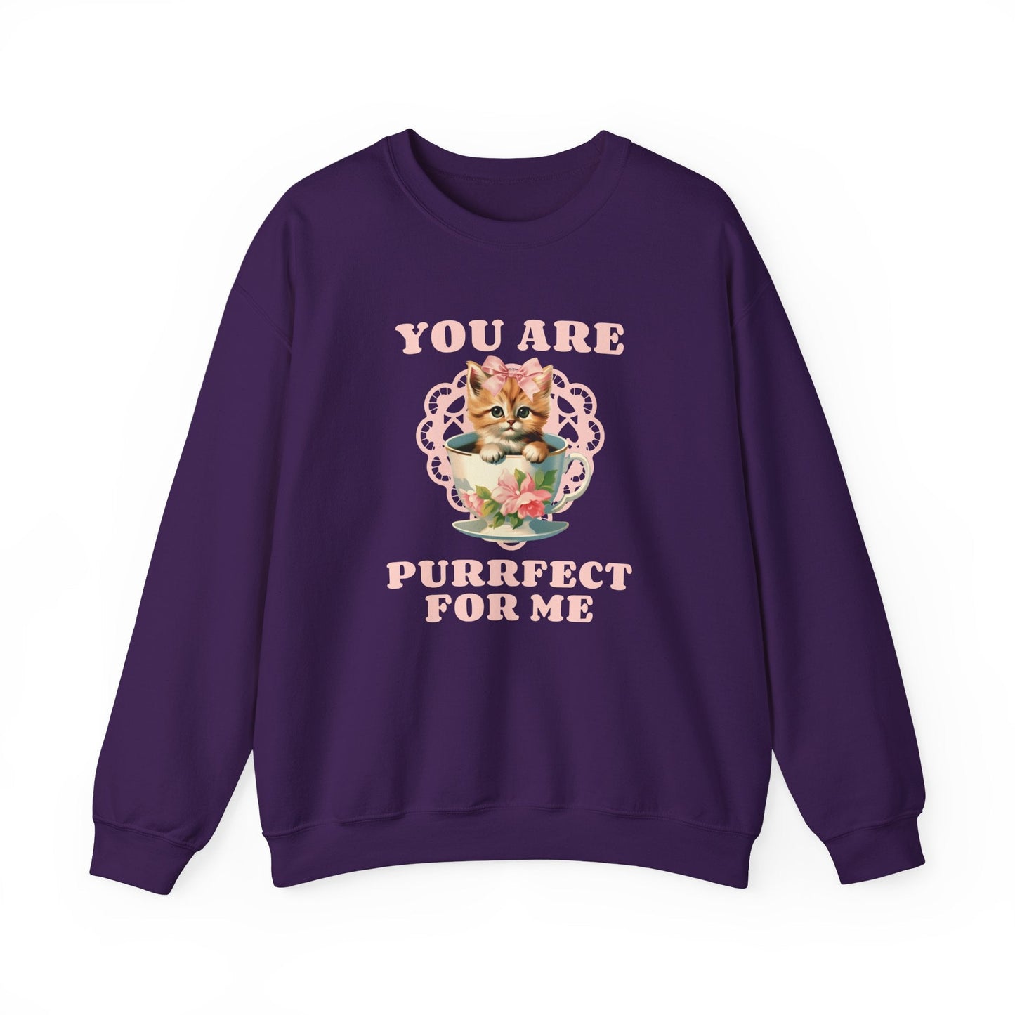 Cat Sweatshirt With Heart Print Valentines Day Unisex 50 50 Cotton Poly Crewneck
