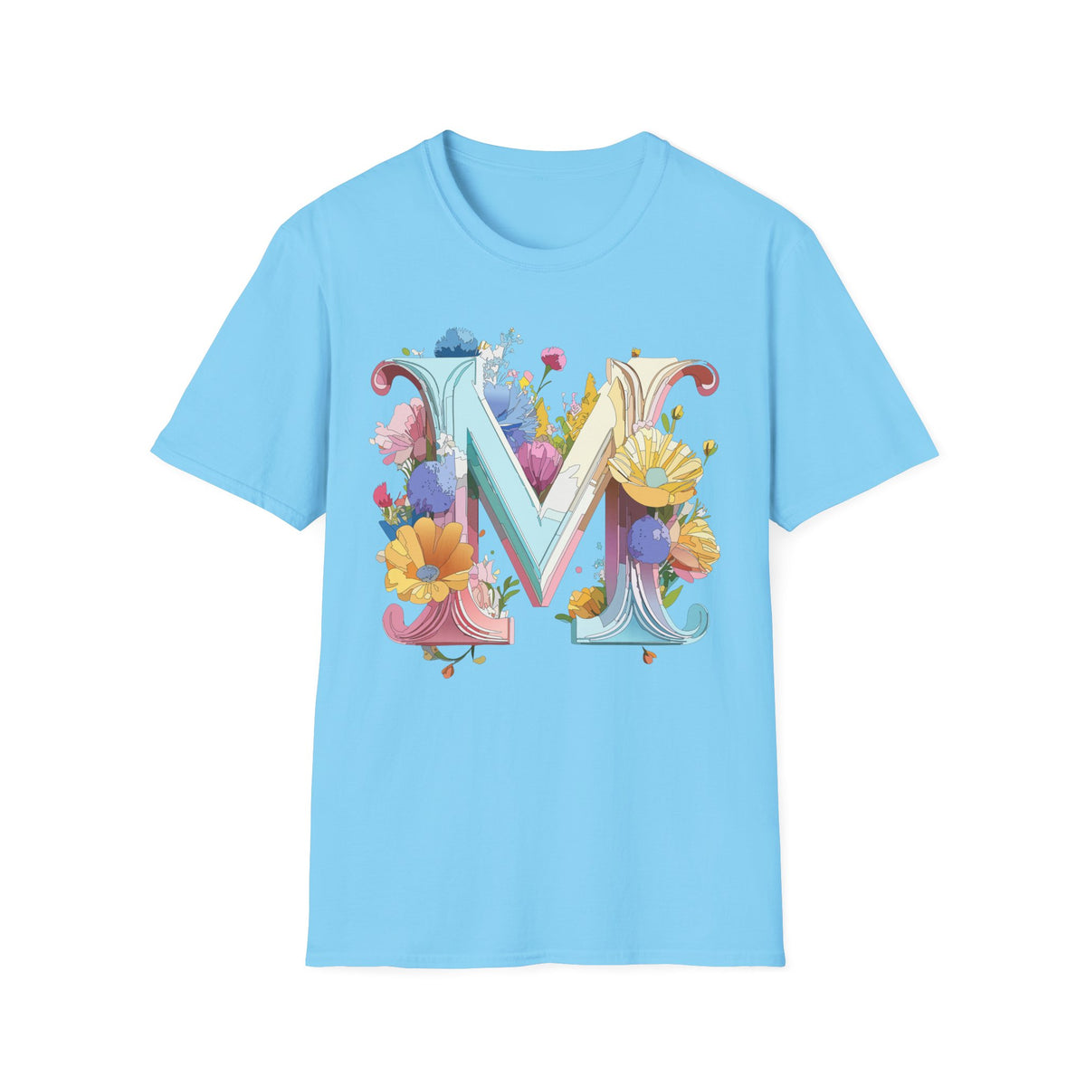Floral Letter M Monogram T-Shirt | Watercolor Garden Initial Tee