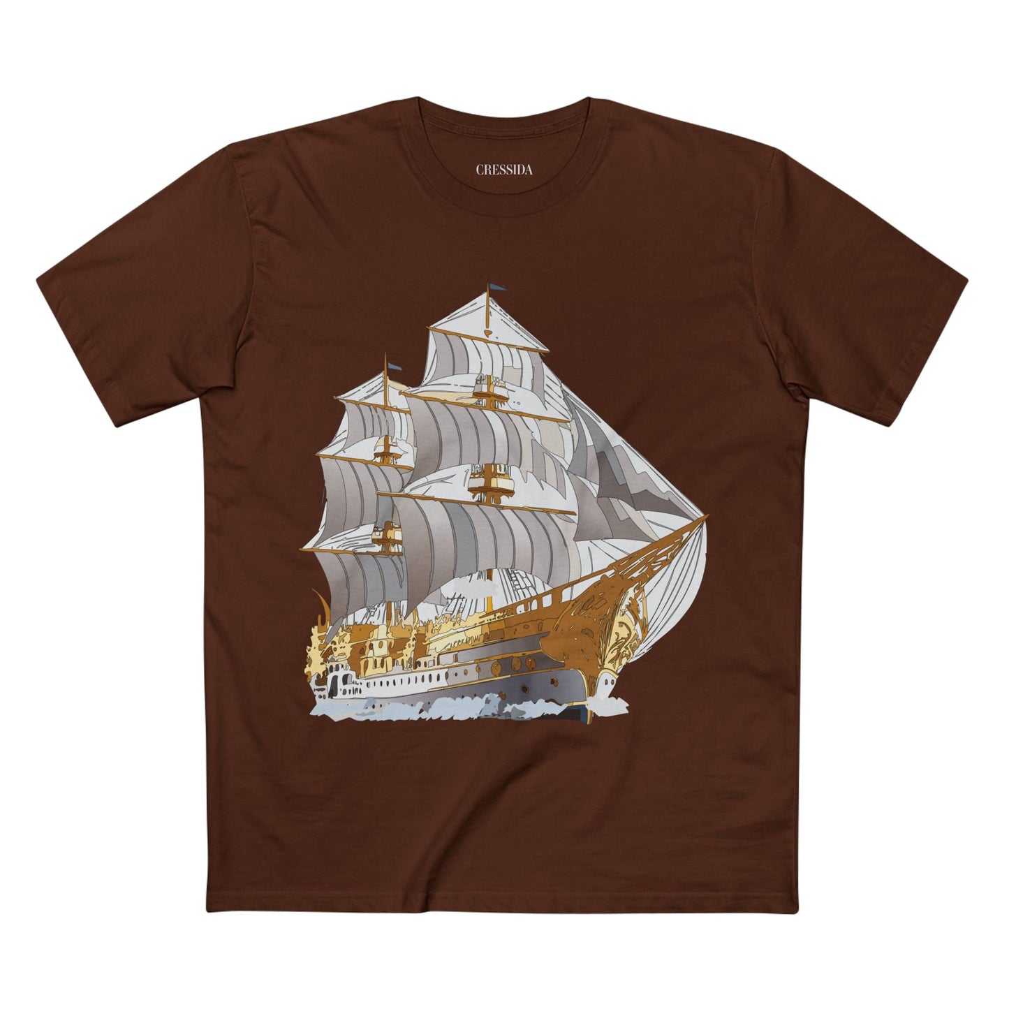 Ship Graphic Unisex 100 Cotton T-Shirt with Gold Frigate Art Design 15