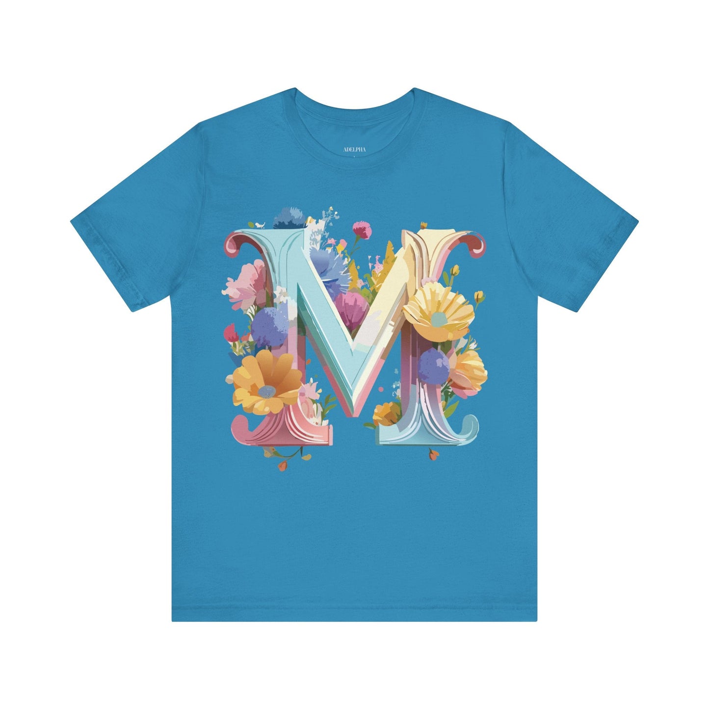 Letter M Shirt Unisex Graphic Tee Vintage Inspired Artwork Adelpha Short Sleeve Collection