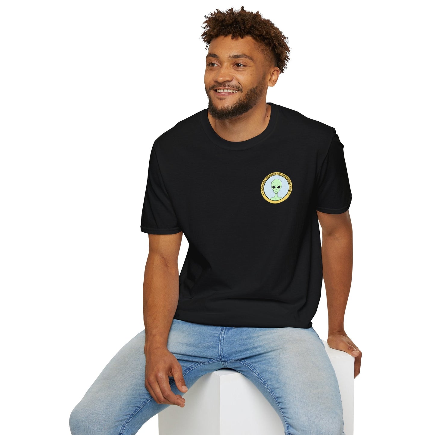 Alien Badge TShirt  Small Chest Logo I Believe Retro Space Tee
