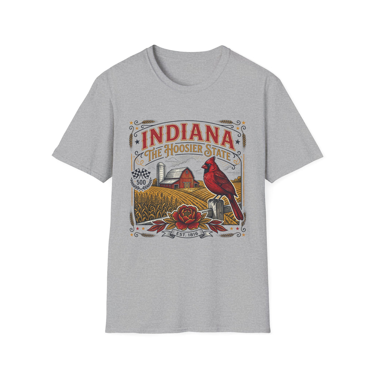 Indiana The Hoosier State T-Shirt — Farm Vintage Travel Tourist Graphic Design Unisex 100 Cotton Gildan T-Shirt