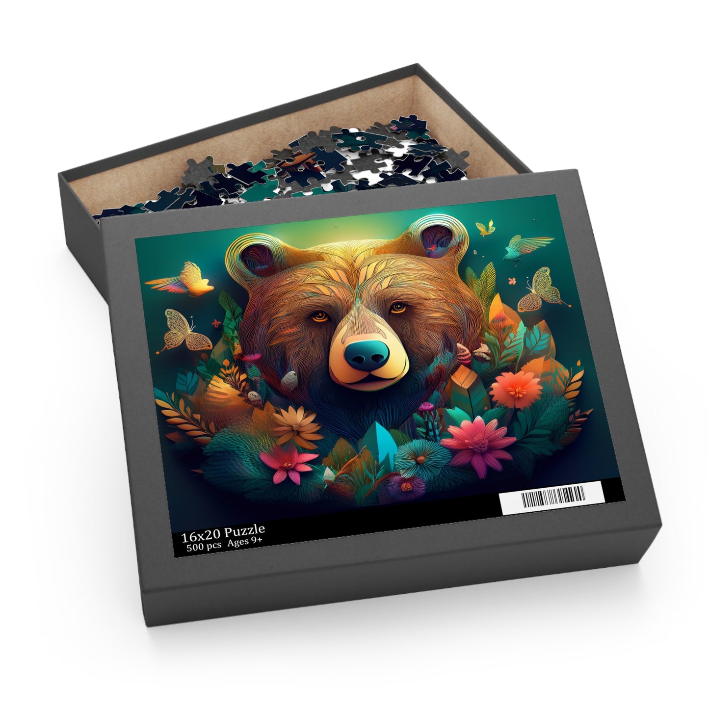 Puzzles-53 Kids Bear Puzzle 500-Piece | Floral Bear Puzzle 500-Piece, Animals Kids Puzzles Size: 16" x 20",  Ages 9+