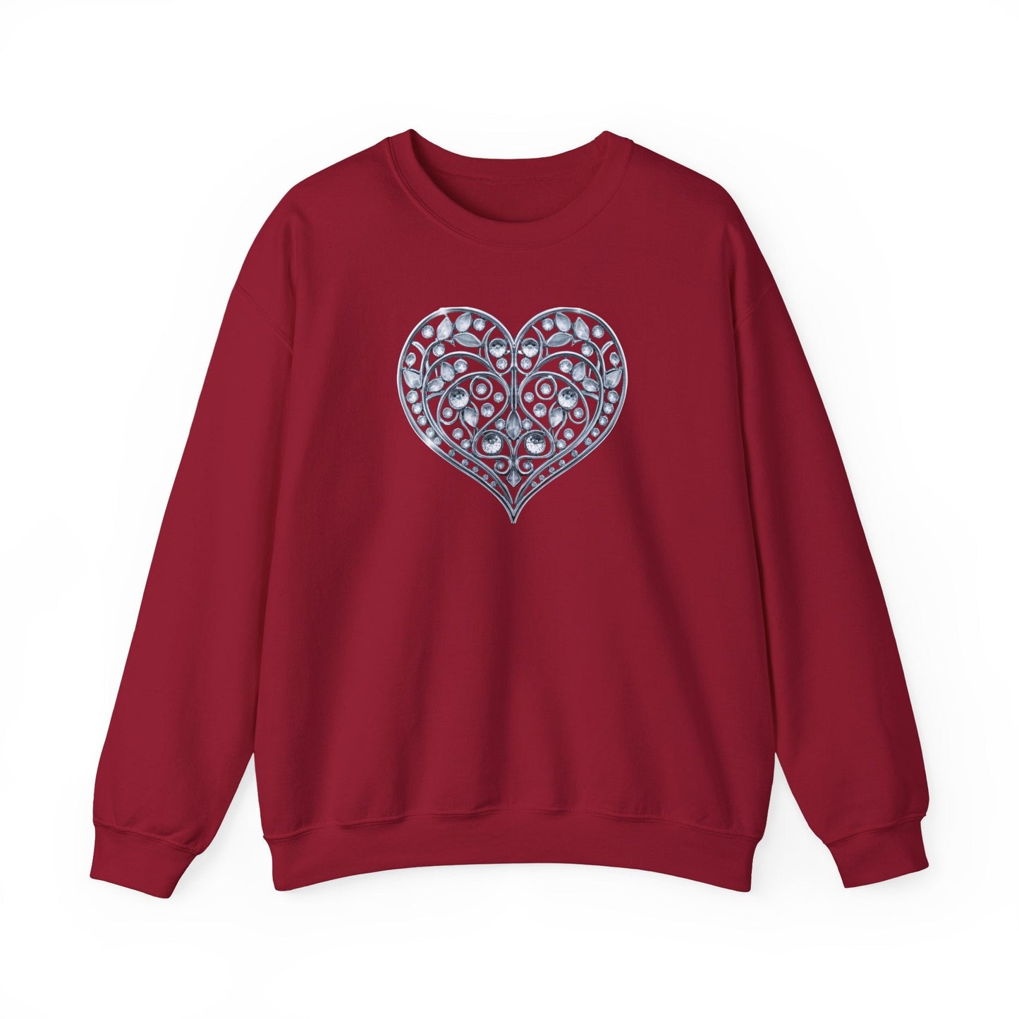 Big Crystal Heart Sweatshirt Unisex Fifty Fifty Cotton Poly Crewneck Valentines Day Sweatshirt