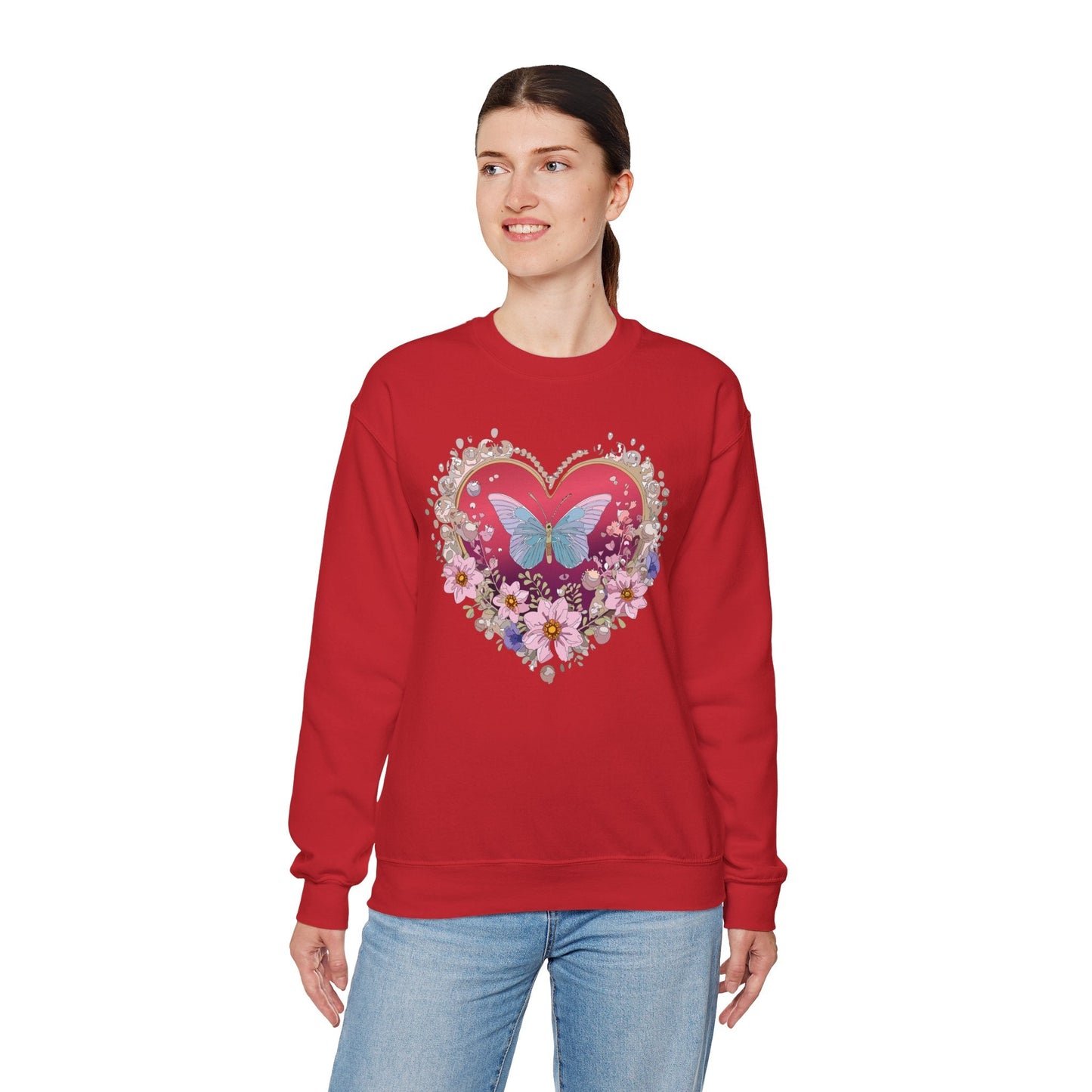 Floral Heart Sweatshirt For Valentines Day Unisex Floral Love Crewneck Sweatshirt