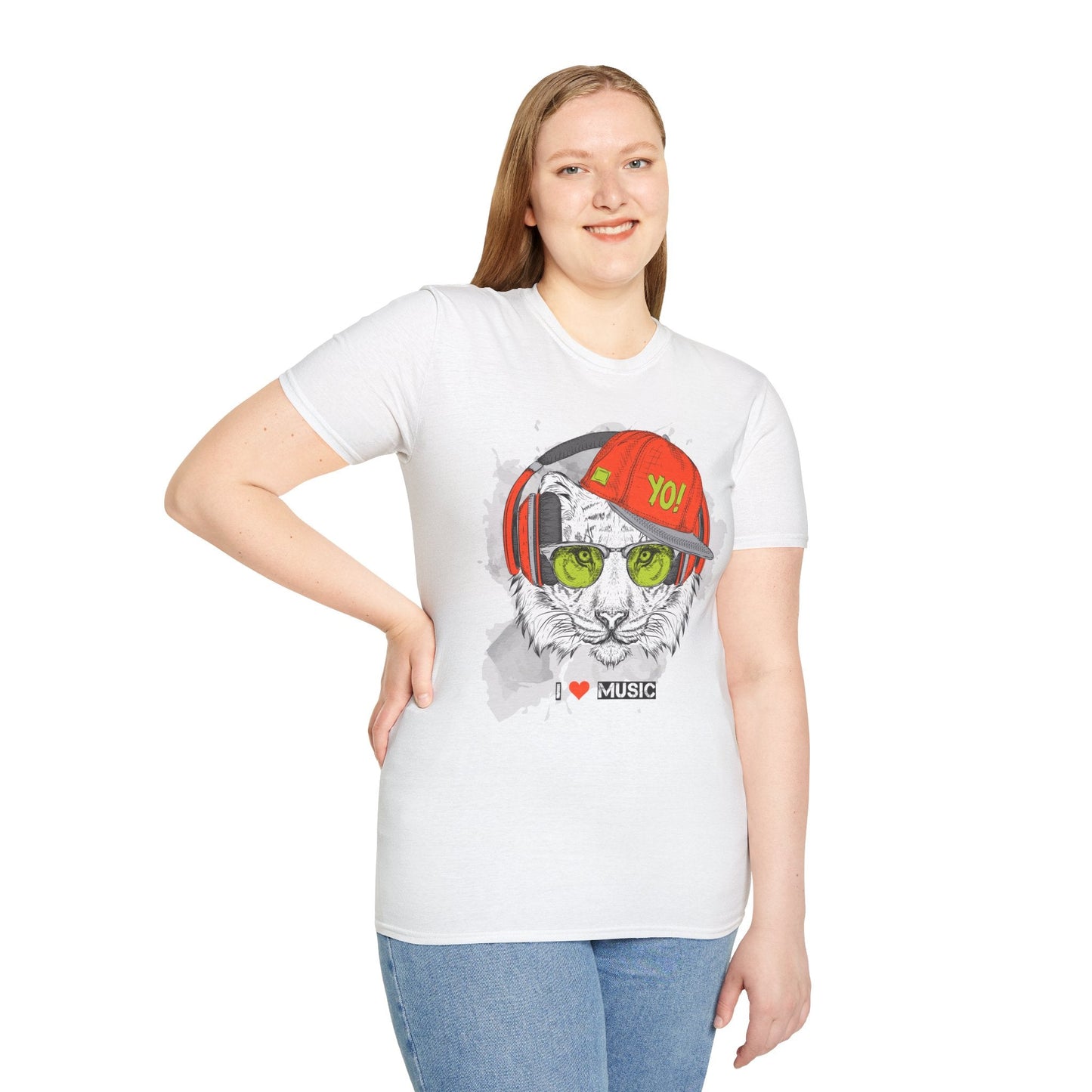 I Love Music Animals Shirt With Headphones Unisex Tee Gildan Softstyle 64000 Premium Comfort