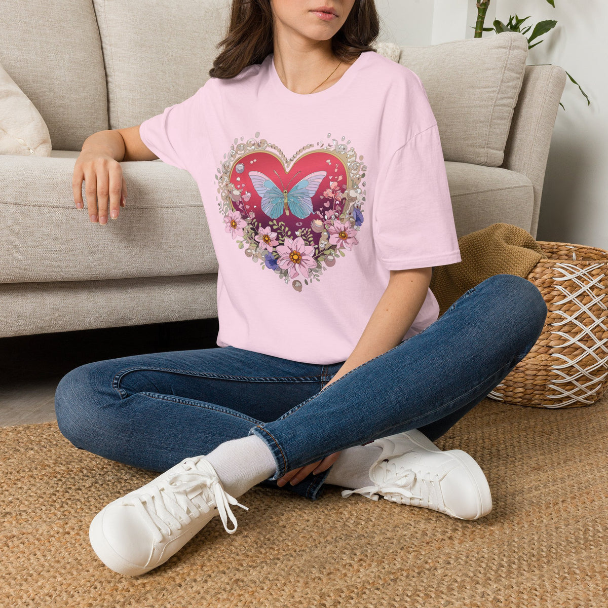 Butterfly Heart Floral Graphic Design Unisex 100 Cotton Gildan T-Shirt