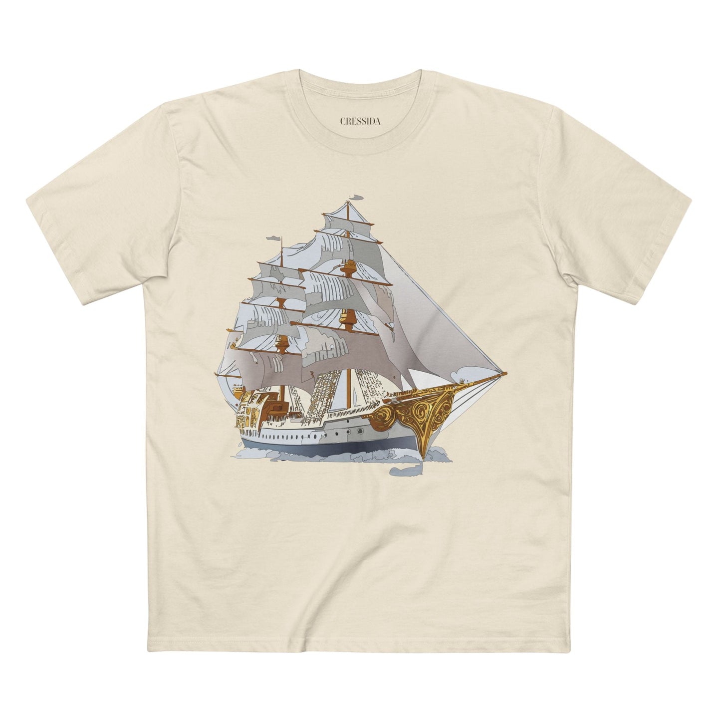 Ship Graphic Unisex 100 Cotton T-Shirt with Gold Frigate Art Design 8