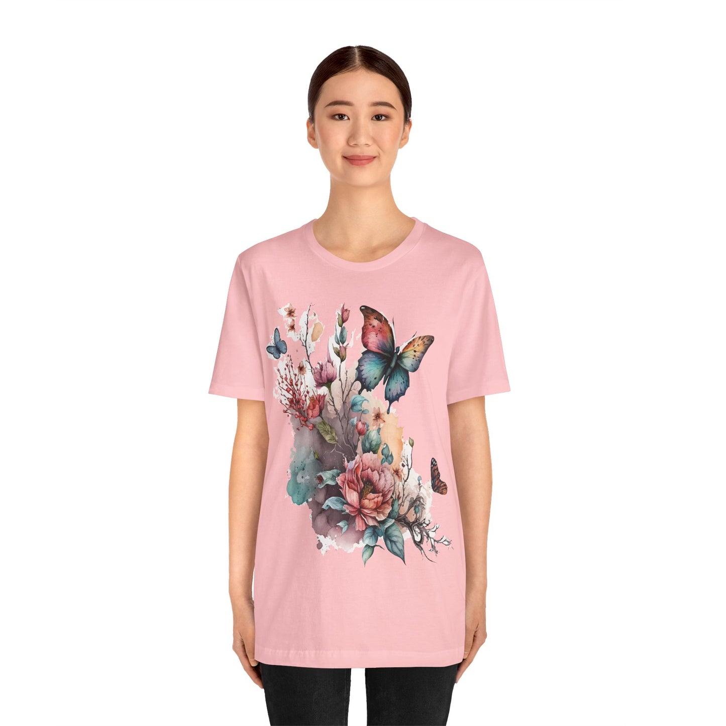 Cotton Tee Shirt with Butterfly Prints