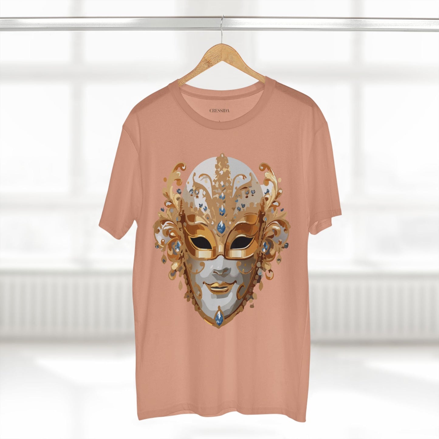 Carnival Mask Graphic T-Shirt Unisex 100 Cotton With Antique Gold Art Design Tee 20