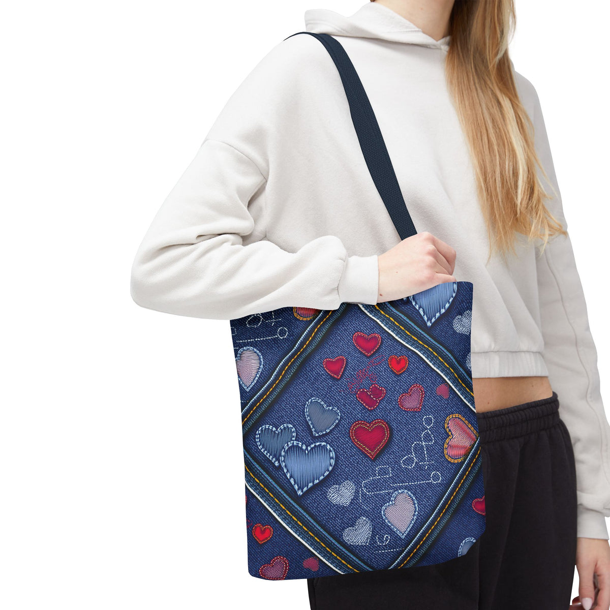 Love Day Graphic Design Denim Fabric Imitation Print Unisex Canvas Bag POLY 3 Sizes Tote Bag 201-30