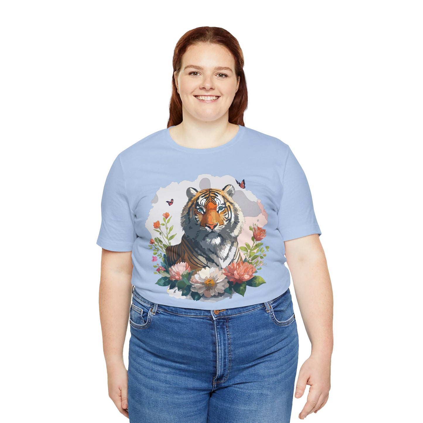 Floral Tiger Graphic Tee, Animal Shirt, Tiger Shirt, Flower Top, T-Shirt with Animal, Art Design