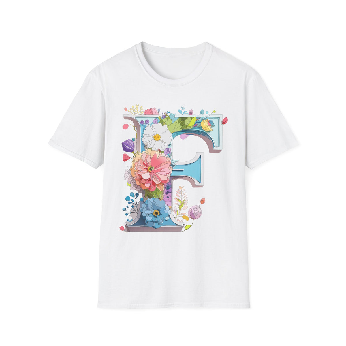 Floral Letter F T-Shirt | Botanical Initial Tee
