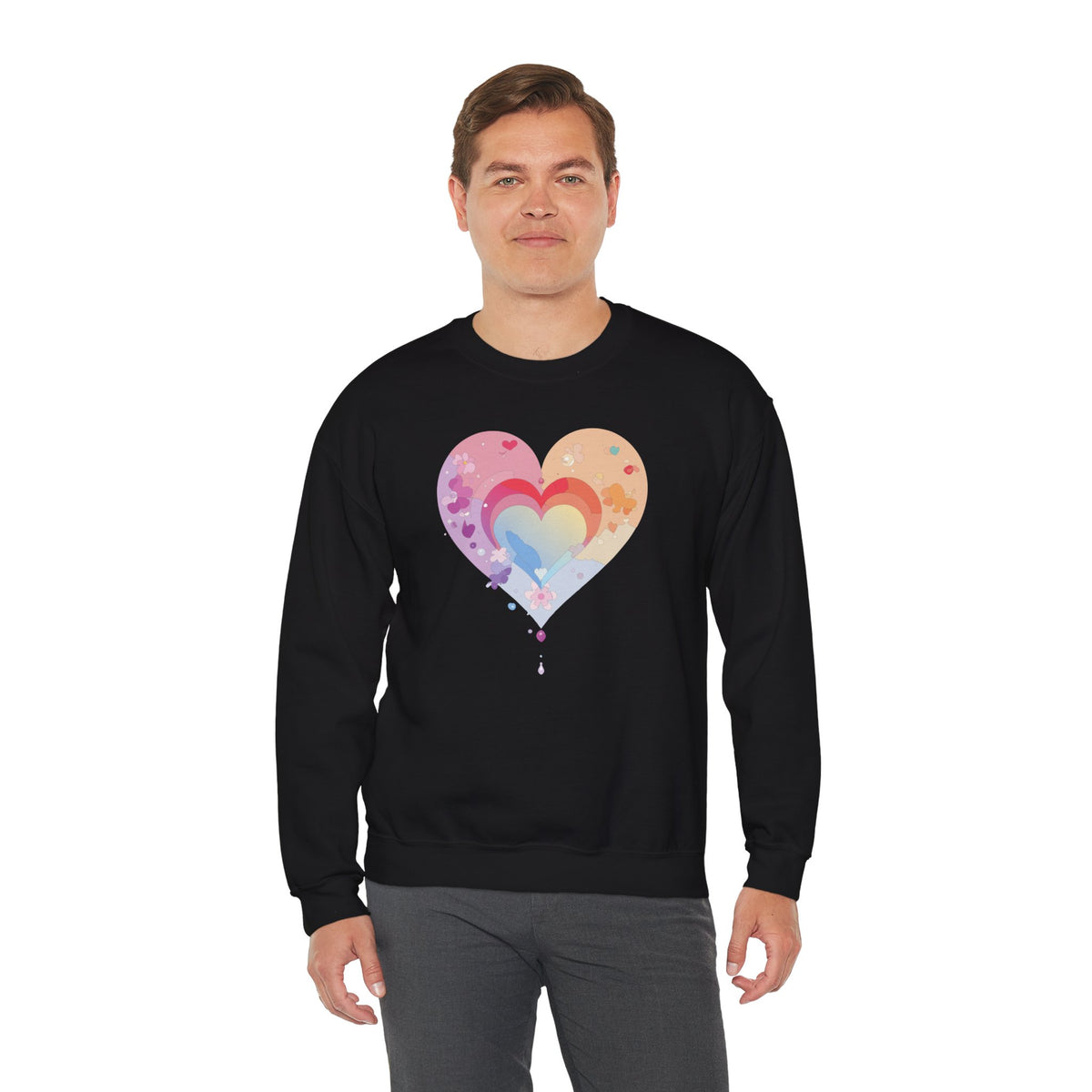 Rainbow Heart Sweatshirt, Floral Heart Sweatshirt, Floral Love Sweatshirt, Valentine's Day Sweatshirt, Rainbow Heart Floral Sweatshirt 114