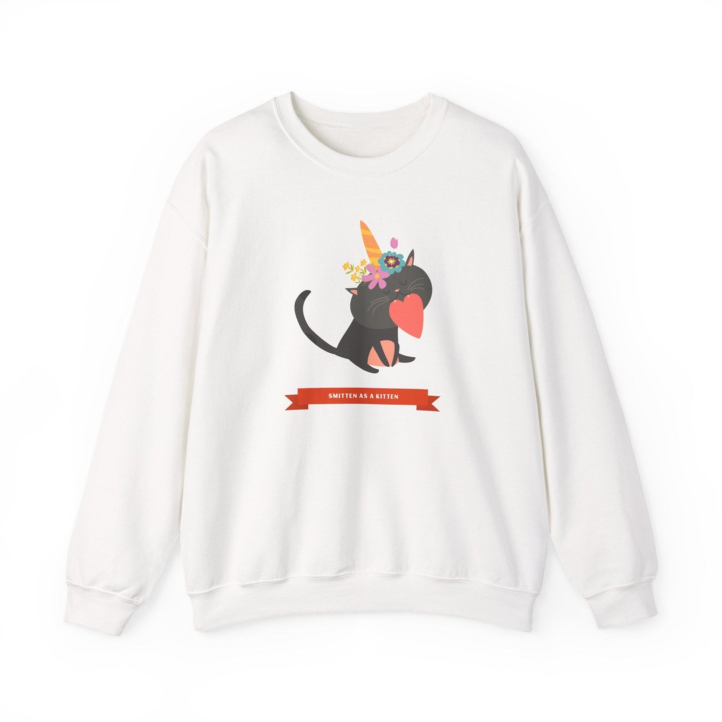 Cat Heart Sweatshirt Unisex Valentine Gift 50/50 Cotton-Poly Crewneck Gildan 18000