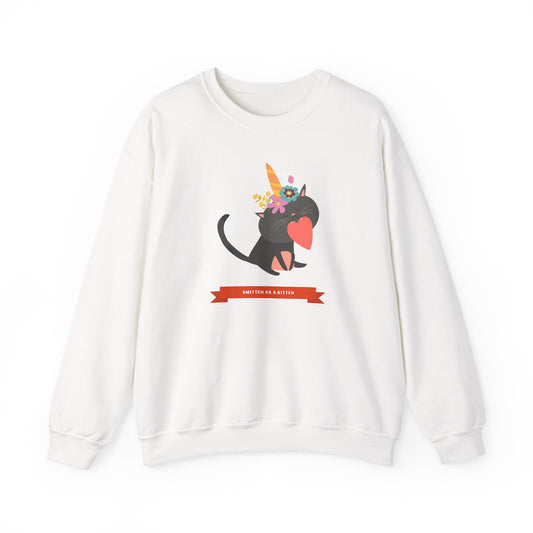 Cat Heart Sweatshirt Unisex Valentine Gift 50/50 Cotton-Poly Crewneck Gildan 18000