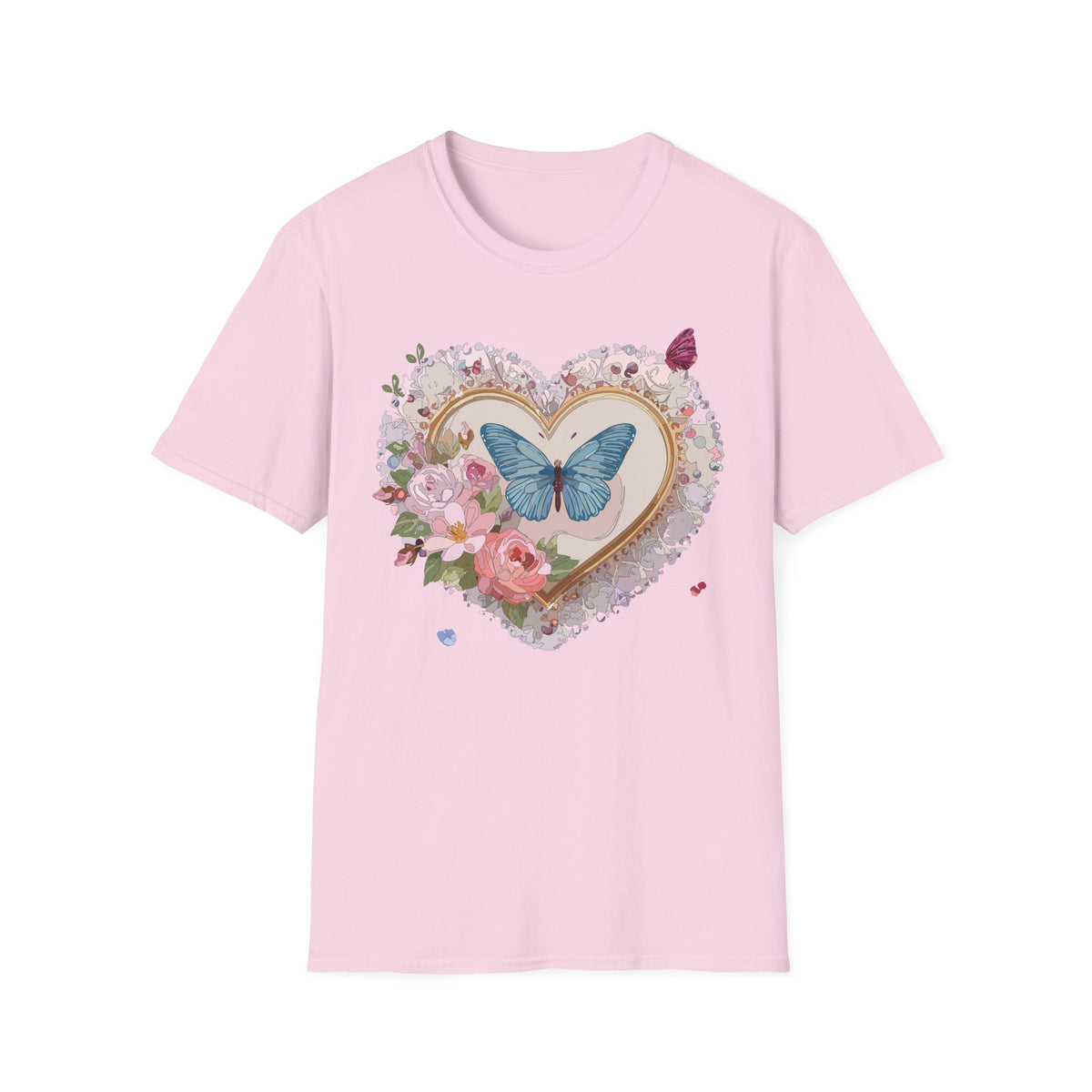 Butterfly Heart T-Shirt — Floral Blue Butterfly Graphic Tee Unisex 100 Cotton Gildan T-Shirt