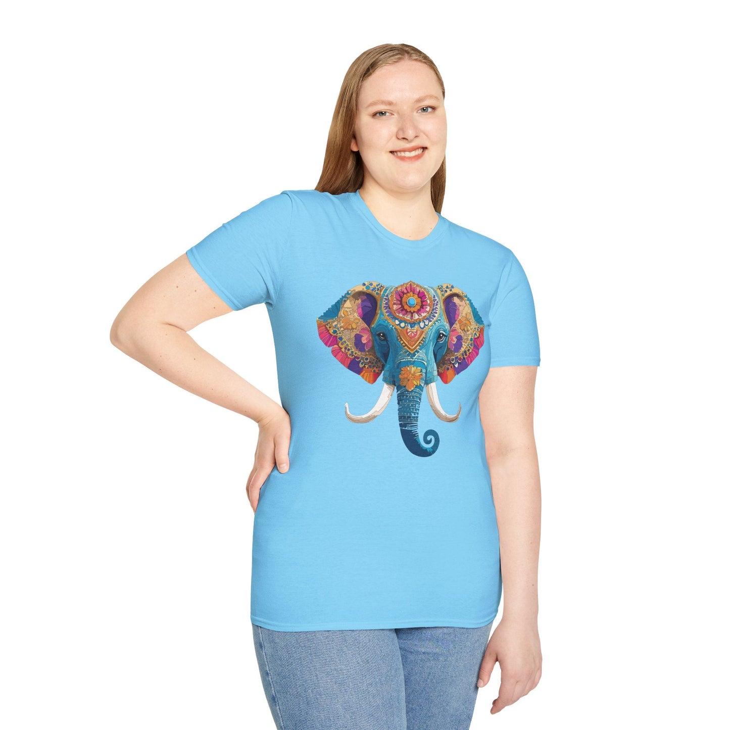 Unisex Elephant Graphic Tee Gildan Softstyle Cotton T Shirt Animal Print Comfortable Wear