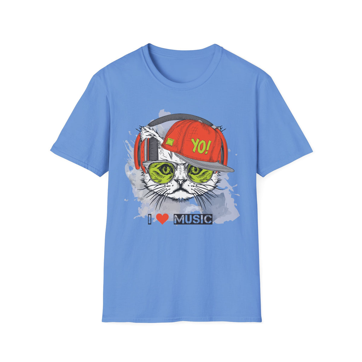 Cat DJ T-Shirt Unisex Cotton Short Sleeves I Love Music Graphic Tee